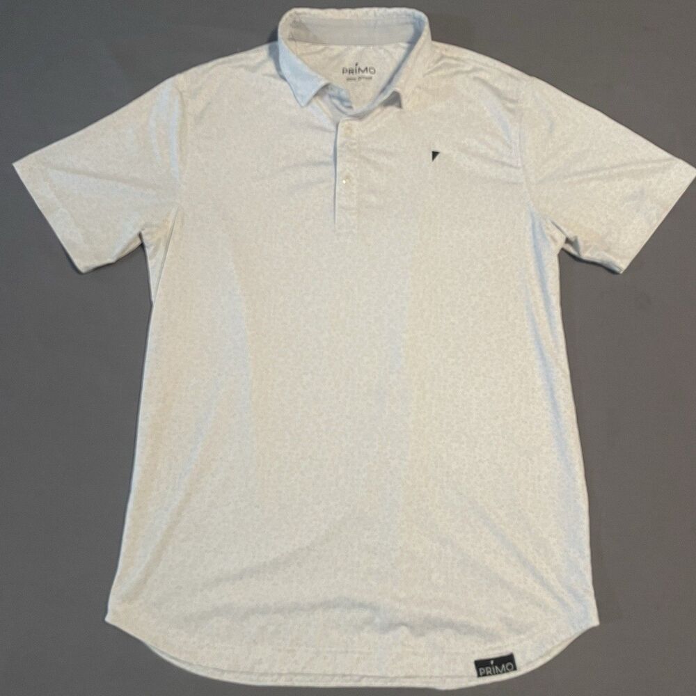 Primo Men’s White Polo Shirt Mens Small Leaf Print Moisture Wicking Polyester